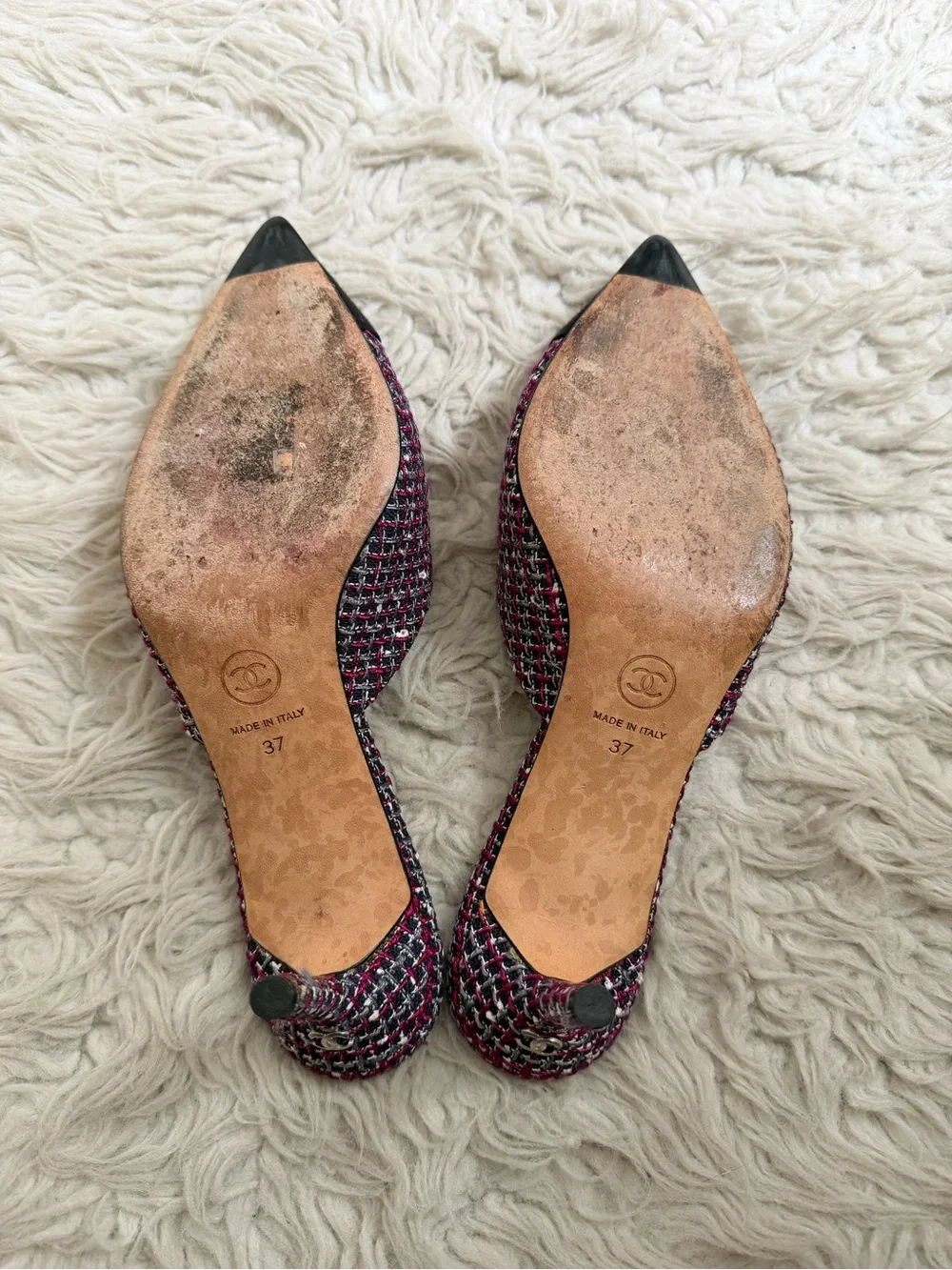 Chanel Tweed CC Logo Mule Heels